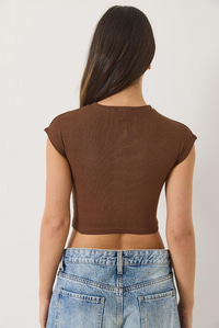 Kadın Bisiklet Yaka Kısa Kollu Basic Kaşkorse Crop Top T-Shirt 60602044 - Acı Kahve