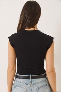 Kadın Bisiklet Yaka Kısa Kollu Basic Kaşkorse Crop Top T-Shirt 60602044 - Siyah