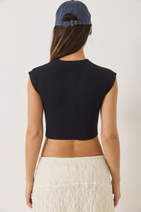 Kadın Bisiklet Yaka Kısa Kollu Basic Kaşkorse Crop Top T-Shirt 60602044 - Lacivert
