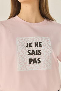 Kadın Bisiklet Yaka Kısa Kollu Baskılı Pamuklu Salaş T-Shirt 5447 60283289 - Pudra