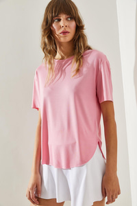 Kadın Bisiklet Yaka Kısa Kollu Oval Kesim Basic T-Shirt 60251364 - Pembe T-SHİRT modelleri
