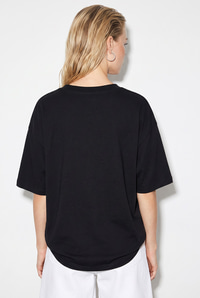 Kadın Bisiklet Yaka Kısa Kollu Yazı Baskılı Oversize T-Shirt 60382630 - Siyah T-SHİRT modelleri