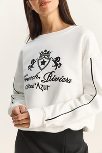 Kadın Bisiklet Yaka Nakış İşlemeli Üç İplik Şardonlu Sweatshirt 60601049 - Ekru SWEATSHİRT modelleri