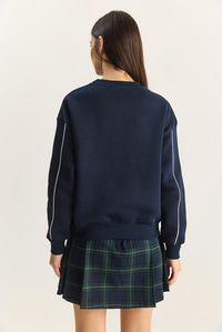 Kadın Bisiklet Yaka Nakış İşlemeli Üç İplik Şardonlu Sweatshirt 60601049 - Lacivert SWEATSHİRT modelleri