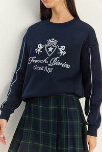 Kadın Bisiklet Yaka Nakış İşlemeli Üç İplik Şardonlu Sweatshirt 60601049 - Lacivert SWEATSHİRT modelleri