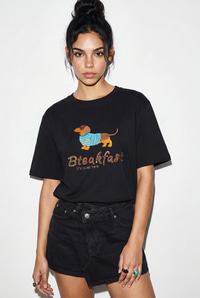 Kadın Bisiklet Yaka Nakış ve Boncuk İşlemeli Oversize T-Shirt 2221 60286122 - Siyah T-SHİRT modelleri