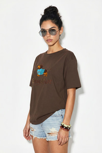 Kadın Bisiklet Yaka Nakış ve Boncuk İşlemeli Oversize T-Shirt 2221 60286122 - Kahverengi T-SHİRT modelleri
