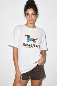 Kadın Bisiklet Yaka Nakış ve Boncuk İşlemeli Oversize T-Shirt 2221 60286122 - Beyaz T-SHİRT modelleri