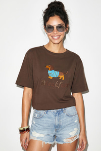 Kadın Bisiklet Yaka Nakış ve Boncuk İşlemeli Oversize T-Shirt 2221 60286122 - Kahverengi T-SHİRT modelleri
