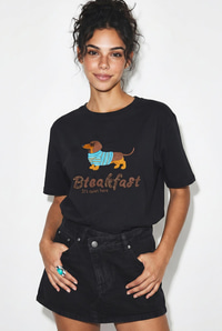 Kadın Bisiklet Yaka Nakış ve Boncuk İşlemeli Oversize T-Shirt 2221 60286122 - Siyah T-SHİRT modelleri