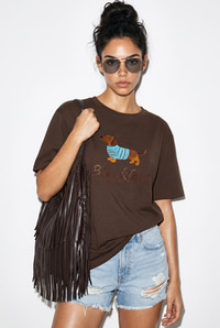 Kadın Bisiklet Yaka Nakış ve Boncuk İşlemeli Oversize T-Shirt 2221 60286122 - Kahverengi T-SHİRT modelleri