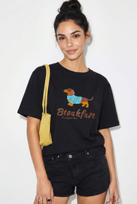 Kadın Bisiklet Yaka Nakış ve Boncuk İşlemeli Oversize T-Shirt 2221 60286122 - Siyah T-SHİRT modelleri
