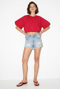 Kadın Bisiklet Yaka Poplin Balon Bluz DB261004 60286231 - Kırmızı BLUZ modelleri