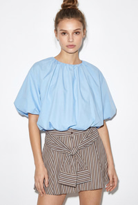 Kadın Bisiklet Yaka Poplin Balon Bluz DB261004 60286231 - Bebe Mavisi BLUZ modelleri