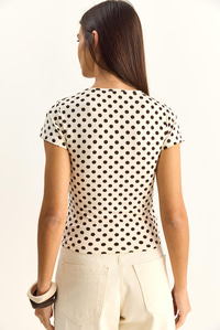 Kadın Bisiklet Yaka Puantiyeli Kısa Kollu Likralı Crop T-Shirt 6137 60286127 - Bej-Kahverengi T-SHİRT modelleri