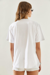 Kadın Bisiklet Yaka Taş Detaylı Basic Penye T-Shirt 60251238 - Beyaz T-SHİRT modelleri