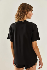 Kadın Bisiklet Yaka Taş Detaylı Basic Penye T-Shirt 60251238 - Siyah T-SHİRT modelleri