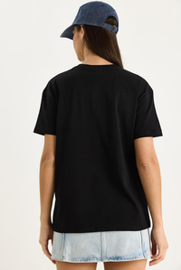 Kadın Blueberries Baskılı Bisiklet Yaka %100 Pamuklu T-Shirt 6702 60283451 - Siyah