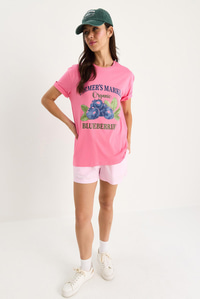 Kadın Blueberries Baskılı Bisiklet Yaka %100 Pamuklu T-Shirt 6702 60283451 - Pembe
