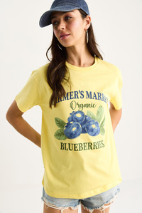 Kadın Blueberries Baskılı Bisiklet Yaka %100 Pamuklu T-Shirt 6702 60283451 - Sarı