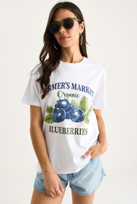 Kadın Blueberries Baskılı Bisiklet Yaka %100 Pamuklu T-Shirt 6702 60283451 - Beyaz