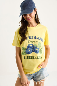Kadın Blueberries Baskılı Bisiklet Yaka %100 Pamuklu T-Shirt 6702 60283451 - Sarı