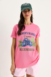 Kadın Blueberries Baskılı Bisiklet Yaka %100 Pamuklu T-Shirt 6702 60283451 - Pembe