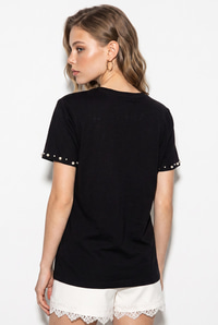 Kadın Boncuk İşlemeli %100 Pamuklu T-Shirt 60382631 - Siyah T-SHİRT modelleri