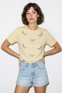 Kadın Boncuk Taş İşlemeli Yusufçuk Desenli Rahat Kalıp T-Shirt 2212 60283971 - Sarı T-SHİRT modelleri