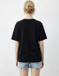 Kadın Boncuk Taş İşlemeli Yusufçuk Desenli Rahat Kalıp T-Shirt 2212 60283971 - Siyah T-SHİRT modelleri