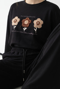 Kadın Boncuk ve Pul İşlemeli Çiçek Aplikeli Oversize Sweat Bol Pantolon Pamuk Modal Takım 2265 60286491 - Siyah ALT - ÜST TAKIM modelleri