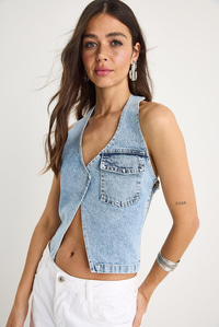 Kadın Boyundan Askılı Dekolte Detaylı Denim Bluz 3433 60283271 - Buz Mavisi