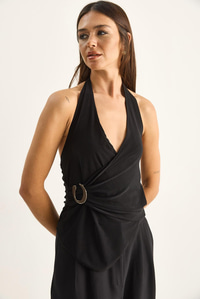Kadın Boyundan Geçmeli Tokalı Drape Detaylı Bluz 2306 60286194 - Siyah BLUZ modelleri