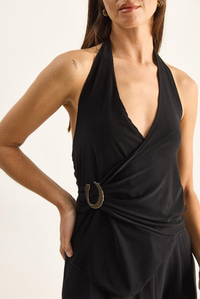 Kadın Boyundan Geçmeli Tokalı Drape Detaylı Bluz 2306 60286194 - Siyah BLUZ modelleri