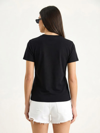 Kadın Brode Detaylı Bisiklet Yaka Basic T-Shirt 7545 60283954 - Siyah T-SHİRT modelleri