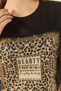 Kadın Bsisiklet Yaka Kısa Kollu Taş Baskılı Leopar Detaylı Normal Kalıp T-Shirt 1631 60283280 - Siyah
