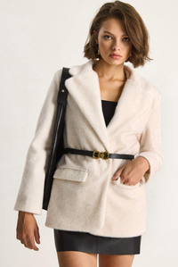 Kadın Cep Detaylı Astarlı Kemerli Peluş Dokulu Blazer Ceket 2761 60281110 - Krem CEKET modelleri