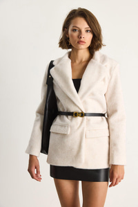 Kadın Cep Detaylı Astarlı Kemerli Peluş Dokulu Blazer Ceket 2761 60281110 - Krem CEKET modelleri