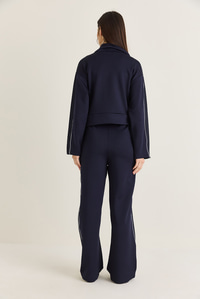 Kadın Cep Detaylı Dik Yaka Fermuarlı Biyeli Ceket Wide Leg Pantolon Eşofman Takım 4221 60286662 - Lacivert ALT - ÜST TAKIM modelleri