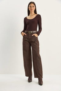 Kadın Cep Detaylı Kemerli Baggy Denim Pantolon 5288 60283781 - Kahverengi PANTOLON modelleri