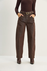 Kadın Cep Detaylı Kemerli Baggy Denim Pantolon 5288 60283781 - Kahverengi PANTOLON modelleri