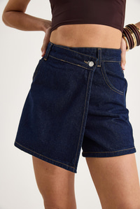 Kadın Cep Detaylı Kruvaze Kapamalı Denim Şort Etek 8017 60283266 - Lacivert