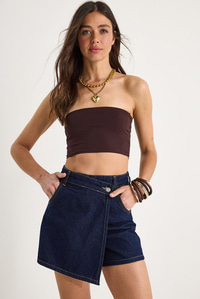 Kadın Cep Detaylı Kruvaze Kapamalı Denim Şort Etek 8017 60283266 - Lacivert