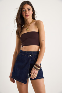 Kadın Cep Detaylı Kruvaze Kapamalı Denim Şort Etek 8017 60283266 - Lacivert