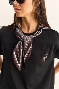 Kadın Ceylan Nakışlı Fularlı Basic Salaş T-Shirt 7517 60283977 - Siyah T-SHİRT modelleri