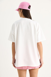 Kadın Çiçek Desenli Bisiklet Yaka Pamuklu Oversize T-Shirt 60283397 - Beyaz