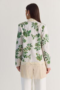 Kadın Çiçek Desenli Dik Yaka Bohem Vintage Tasarım Püsküllü Vatkalı Ceket 5014 60286597 - Krem-Yeşil CEKET modelleri