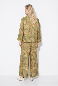 Kadın Çiçek Desenli Hakim Yaka Kimono Cepli Palazzo Pantolon Takım 2315 60286488 - Yeşil ALT - ÜST TAKIM modelleri
