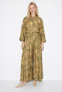Kadın Çiçek Desenli Hakim Yaka Kimono Cepli Palazzo Pantolon Takım 2315 60286488 - Yeşil ALT - ÜST TAKIM modelleri