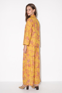 Kadın Çiçek Desenli Hakim Yaka Kimono Cepli Palazzo Pantolon Takım 2315 60286488 - Hardal ALT - ÜST TAKIM modelleri